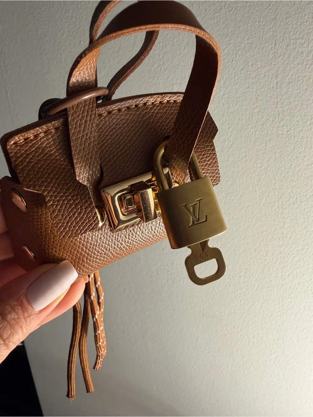 Louis Vuitton Brown Leather Padlock Charm with Gold Hardware